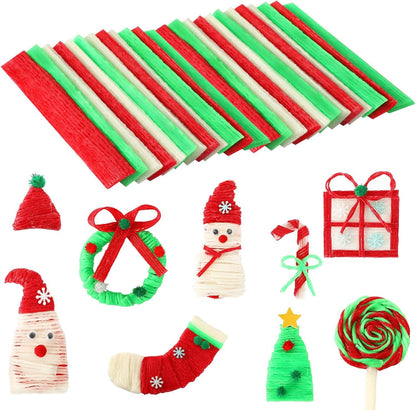 Wiki Sticks, Christmas Wax Craft Sticks Red Green White Bendable Sticky Wax Yarn Sticks With Storage Bag For DIY School Project Art Craft Supplies Clearance