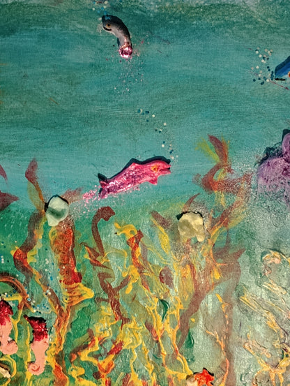 Mermaids and Manatees Mosaic Original Fine Art Relief Painting