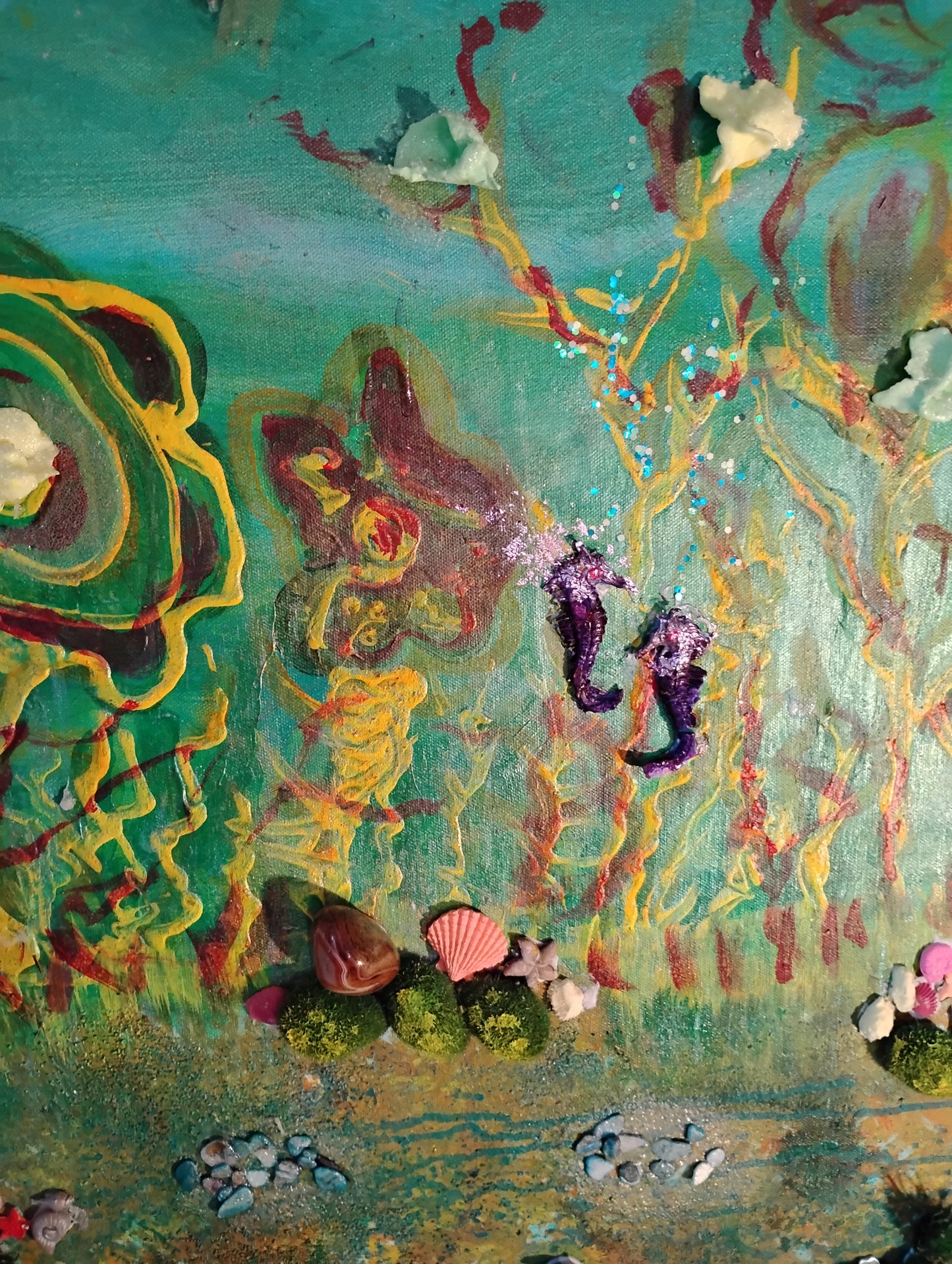 Mermaids and Manatees Mosaic Original Fine Art Relief Painting