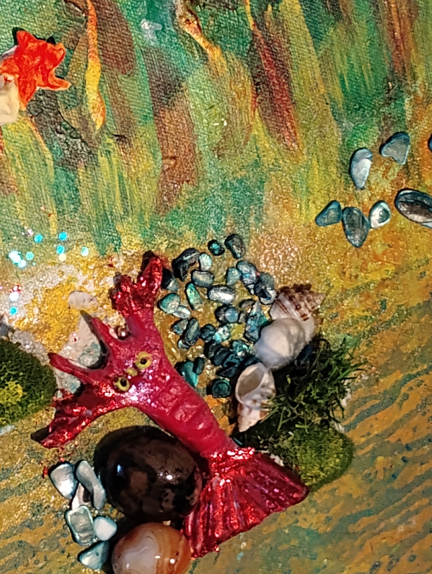 Mermaids and Manatees Mosaic Original Fine Art Relief Painting